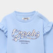 Sweat &eacute;paules &agrave; volants bleu gris b&eacute;b&eacute; fille