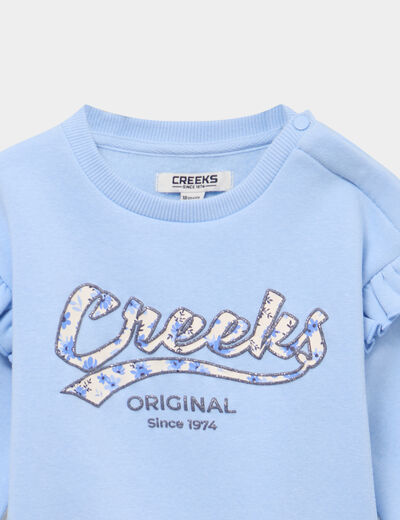 Sweat &eacute;paules &agrave; volants bleu gris b&eacute;b&eacute; fille