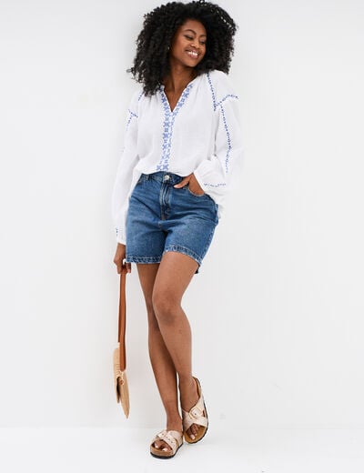 Short mom en jean 5 poches coton denim stone femme