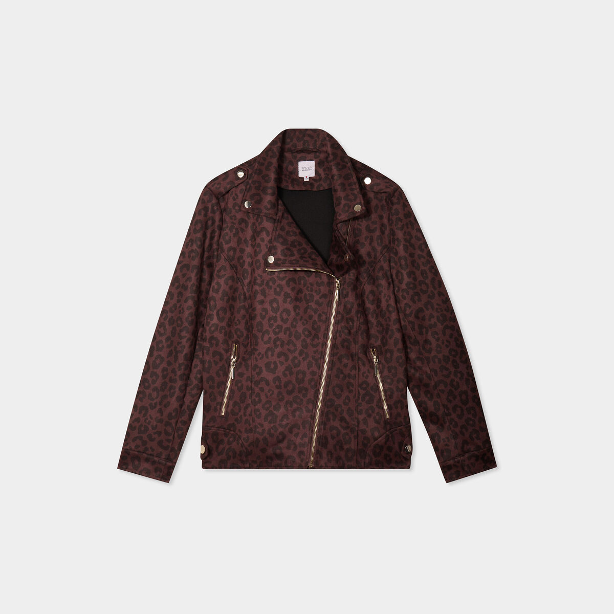 Blouson zippé effet suédine style biker marron foncé femme grande taille