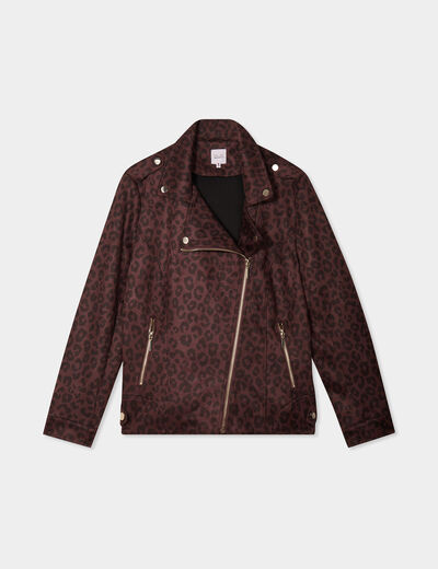 Blouson zippé effet suédine style biker marron foncé femme grande taille