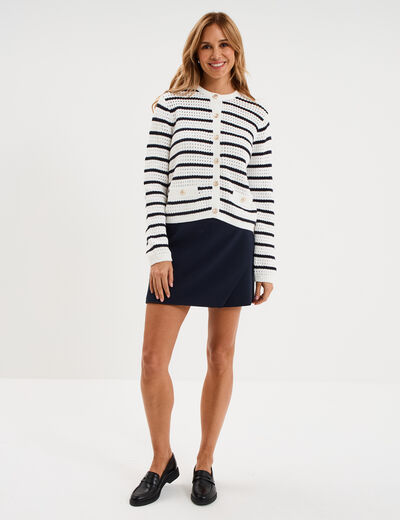 Gilet effet ajour&eacute; manches longues coton ecru femme