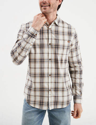 Chemise droite manches retroussées beige homme