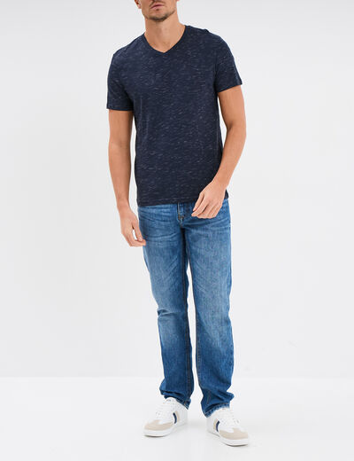 T-shirt droit col en V Liberto bleu homme