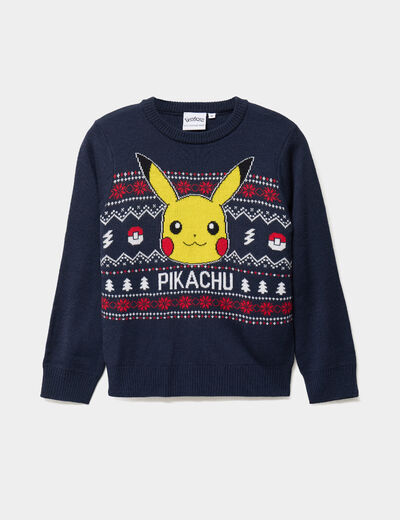 Pull de No&euml;l Pok&eacute;mon Pikachu bleu marine gar&ccedil;on