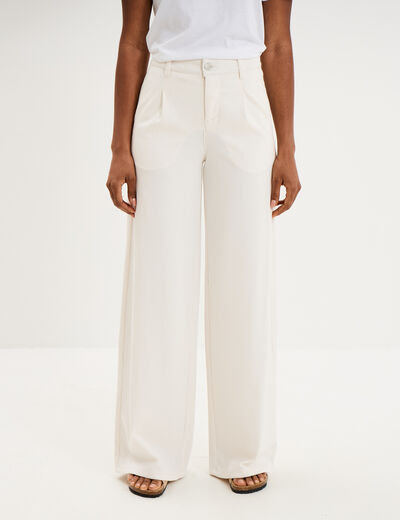 Jeans wide leg &agrave; pinces ecru femme