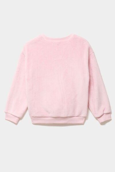 Sweat oversize velours avec sequins rose clair fille