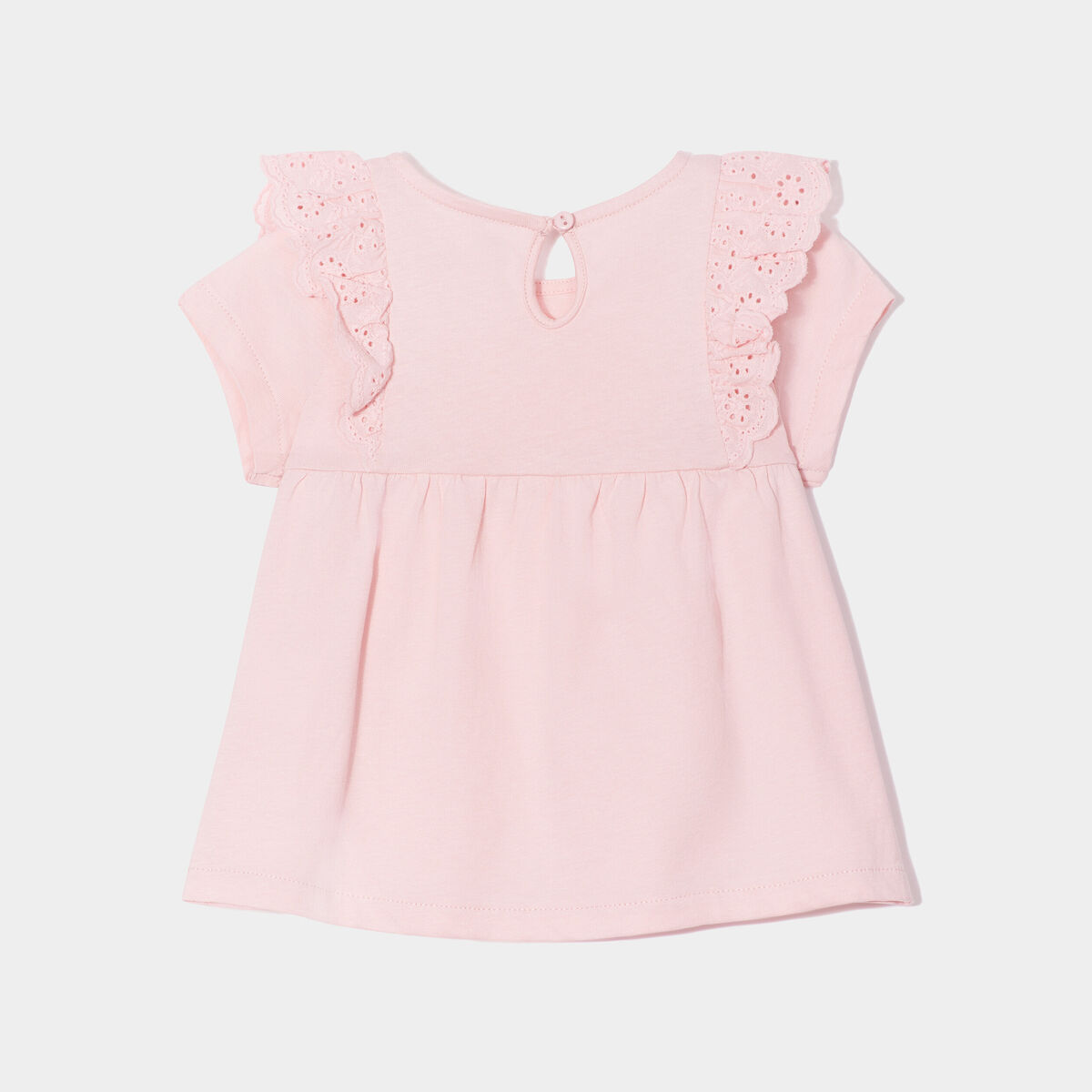 T-shirt volants broderie anglaise coton rose clair bébé fille