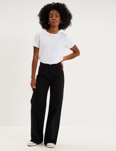 Jean large taille haute coton denim noir femme