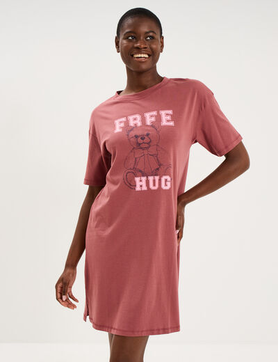 Chemise de nuit courte coton rose framboise femme
