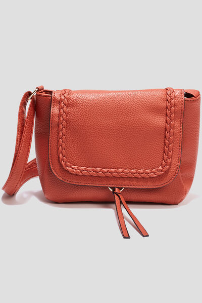 Sac bandoulière rabat avec détail tressé orange foncé femme