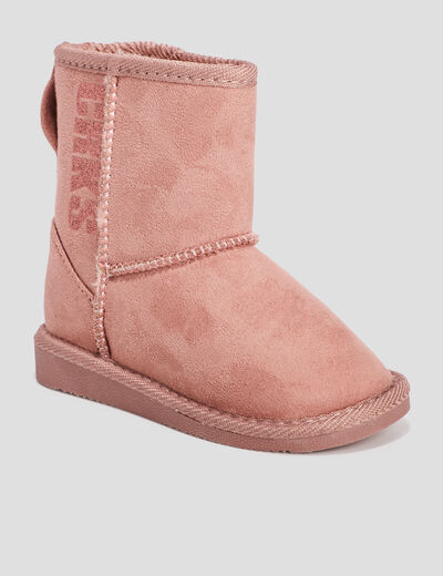 Bottines chaudes aspect suédine rose fille