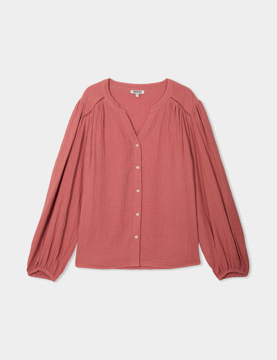 Blouse col tunisien gaze de coton Creeks vieux rose femme
