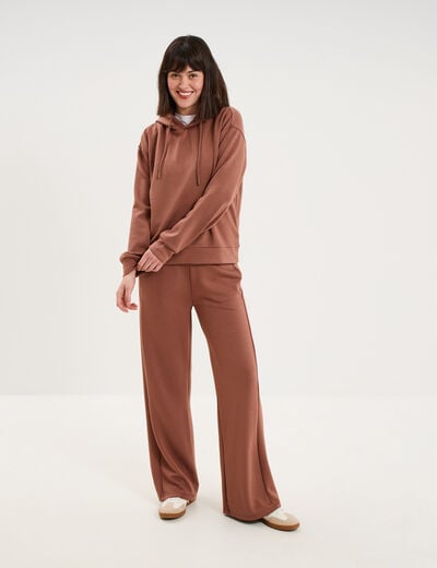 Sweat hoodie manches longues &agrave; capuche marron femme