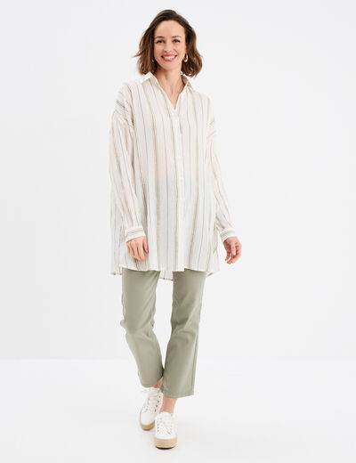 Pantalon flare 7/8ème taille haute vert kaki femme