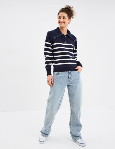Pull col camionneur zippé Creeks bleu marine femme
