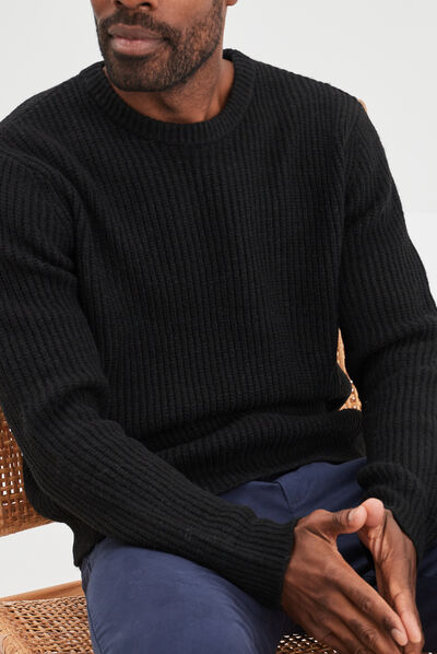 Pull col rond à manches longues noir homme