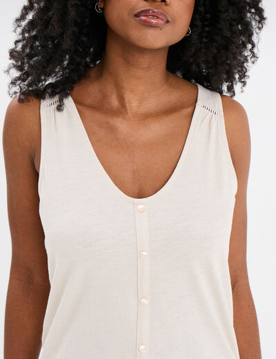 Débardeur sans manches à boutons coton gris clair femme