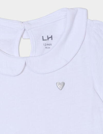 T-shirt col claudine manches ballons blanc bébé fille