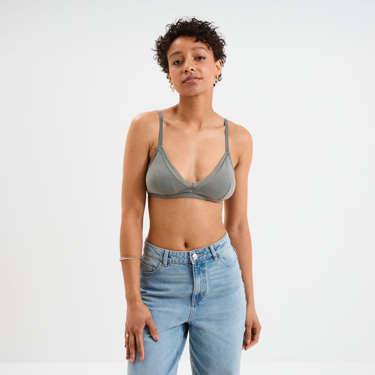 Soutien-gorge triangle sans armatures vert kaki femme