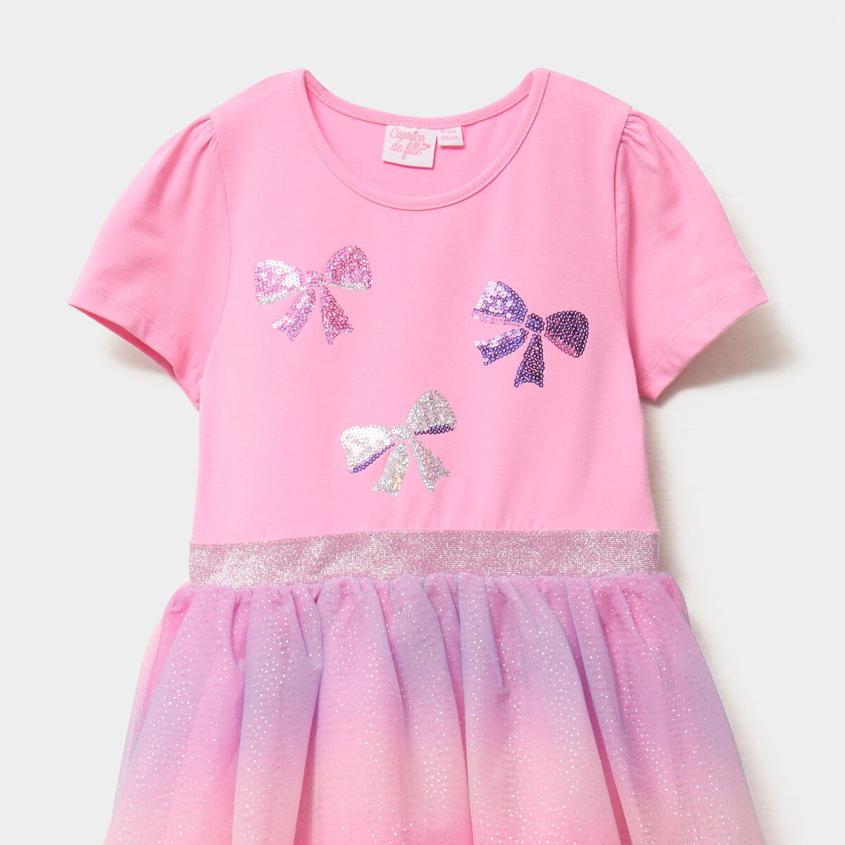 Robe patineuse bas tulle et sequins rose fille