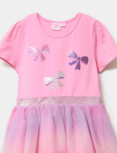 Robe patineuse bas tulle et sequins rose fille