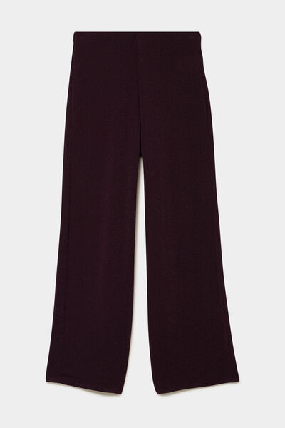 Pantalon large &agrave; paillettes prune femme