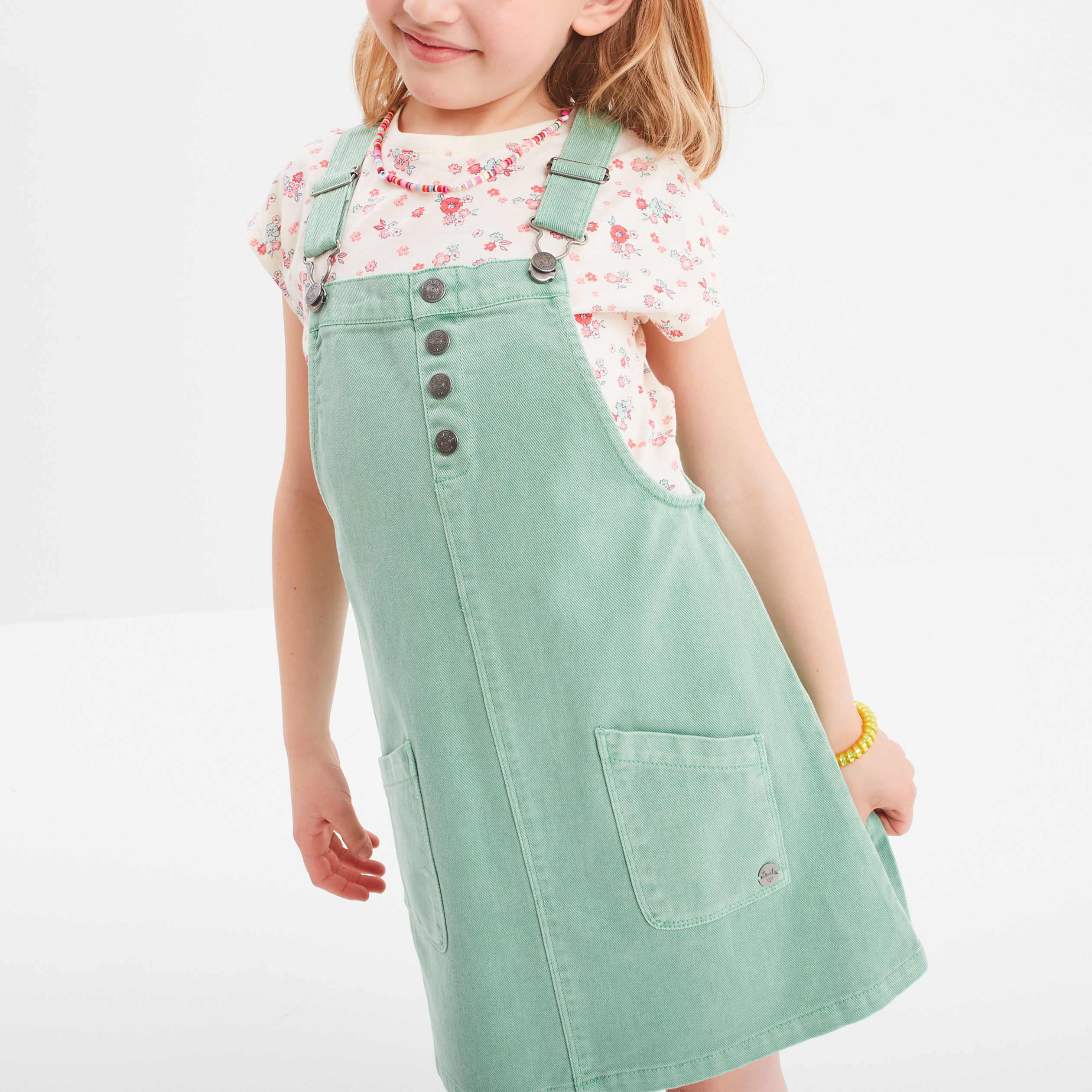 Ensemble robe salopette t-shirt Creeks vert pastel fille CREEKS