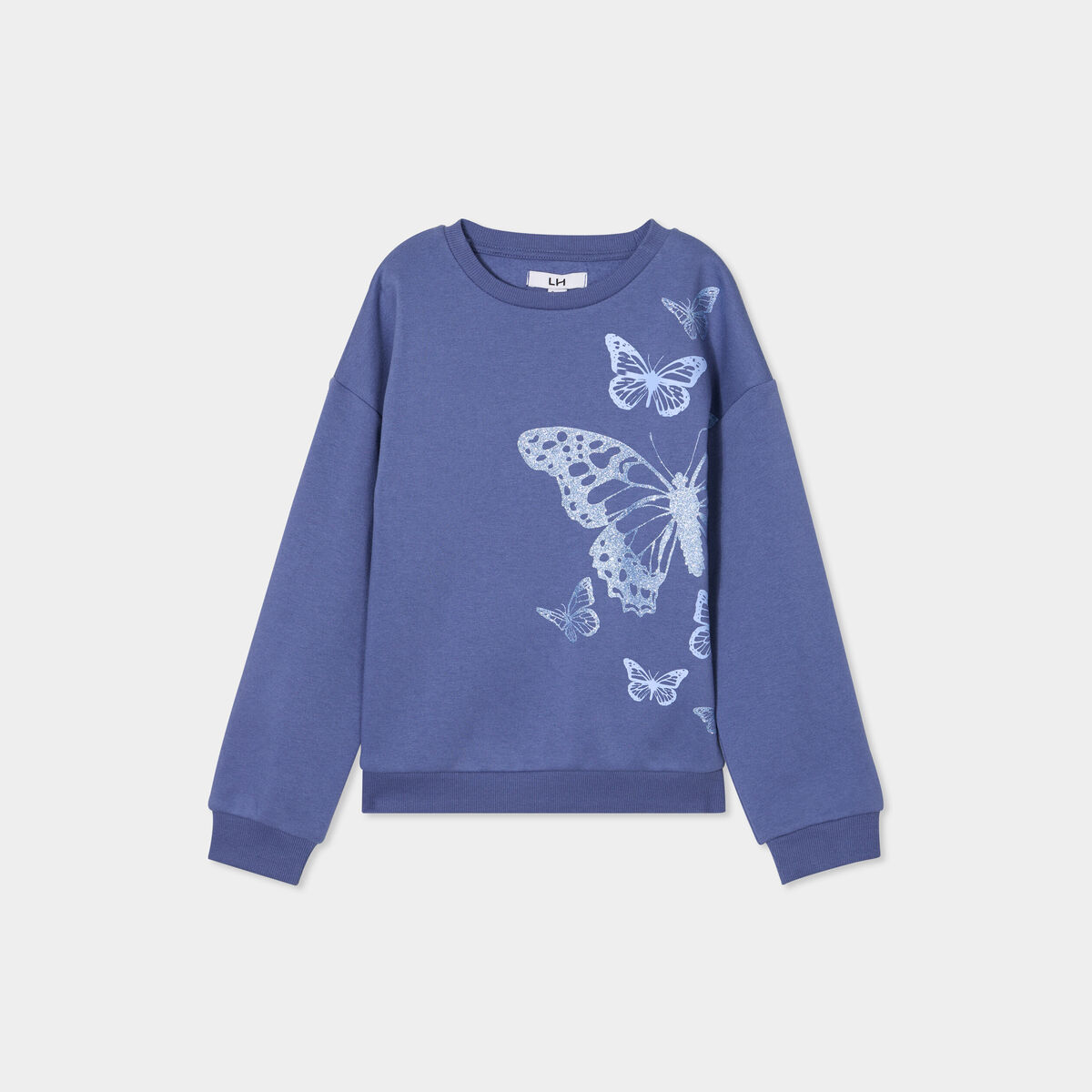 Sweat col rond manches longues bleu gris fille