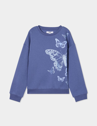 Sweat col rond manches longues bleu gris fille