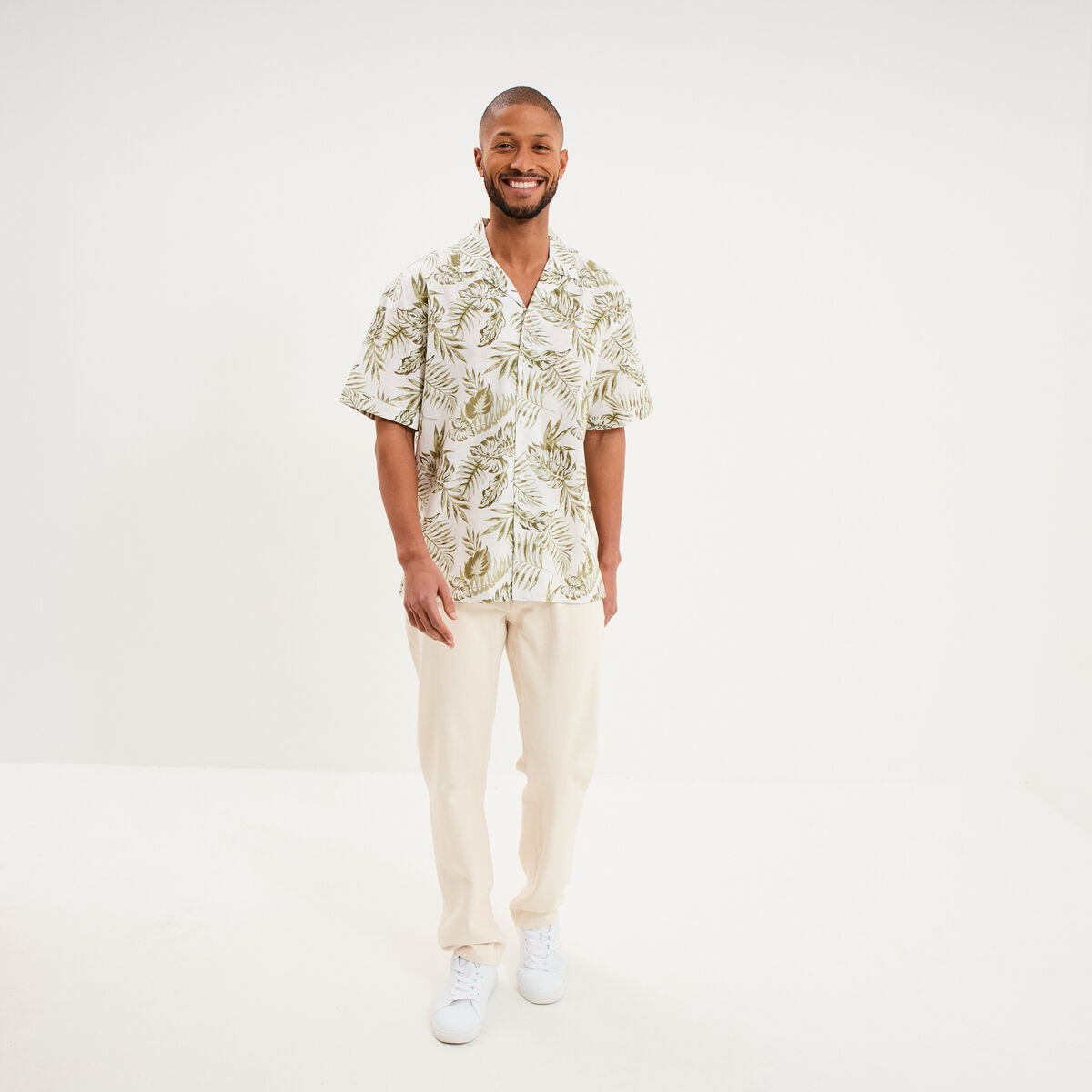 Chemise en coton manches courtes vert olive homme