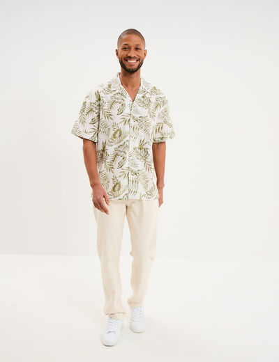 Chemise en coton manches courtes vert olive homme