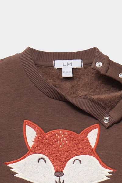 Sweat molletonn&eacute; &eacute;paule boutonn&eacute;e marron fonc&eacute; b&eacute;b&eacute; gar&ccedil;on