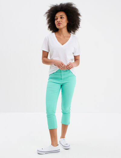 Pantacourt slim 5 poches bleu turquoise femme