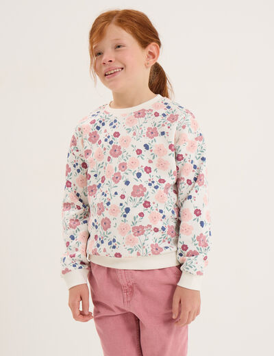 Sweat col rond manches longues beige fille