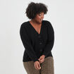 Gilet boutonné à col en V noir femme grande taille