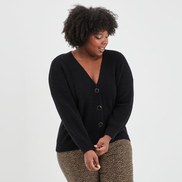 gilet boutonne a col en v noir femmegt Gilet boutonné à col en V noir femme grande taille