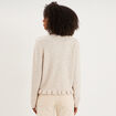 Gilet col rond &agrave; volants boutonn&eacute; ecru femme