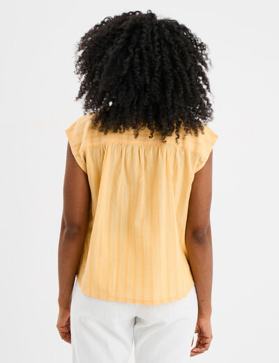 Blouse sans manches col tunisien coton jaune clair femme