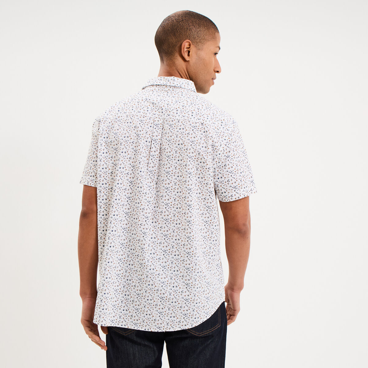 Chemise droite manches courtes coton ecru homme