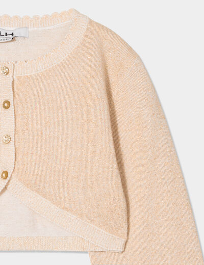 Gilet court col bord festonné coton jaune or fille