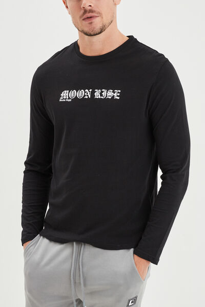 T-shirt droit manches longues Liberto noir homme