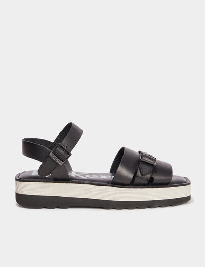 Sandales plateformes en cuir Kickers noir femme
