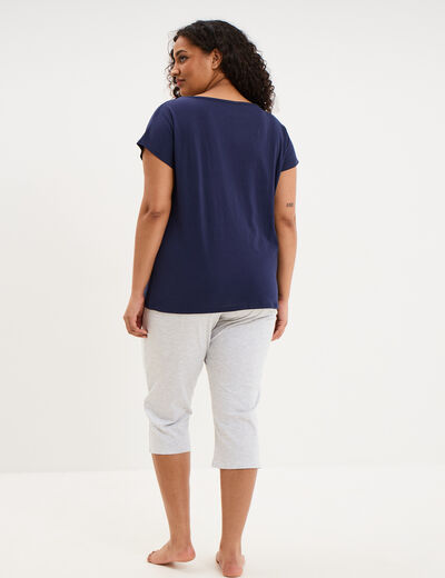 Ensemble pyjama corsaire et t-shirt bleu marine femme grande taille