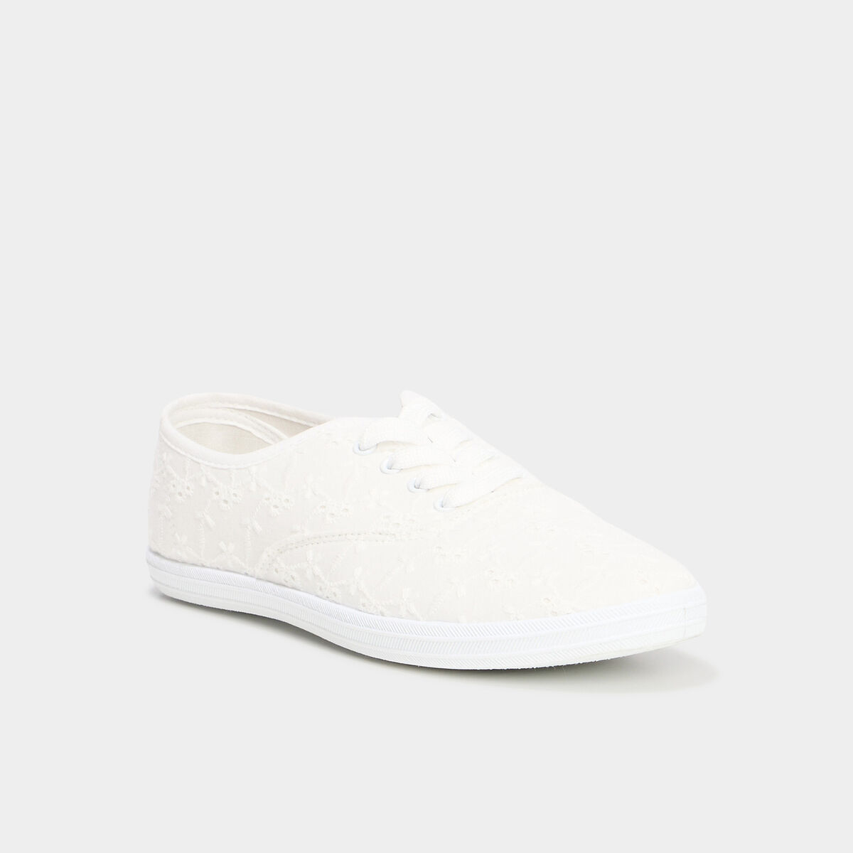 Tennis basses à lacets en toile blanc femme