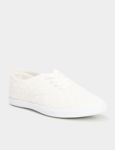 Tennis basses à lacets en toile blanc femme