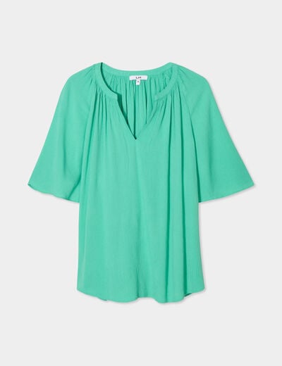 Blouse manches papillons col tunisien vert menthe femme
