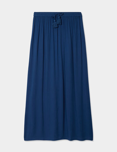 Jupe longue droite fluide bleu marine femme