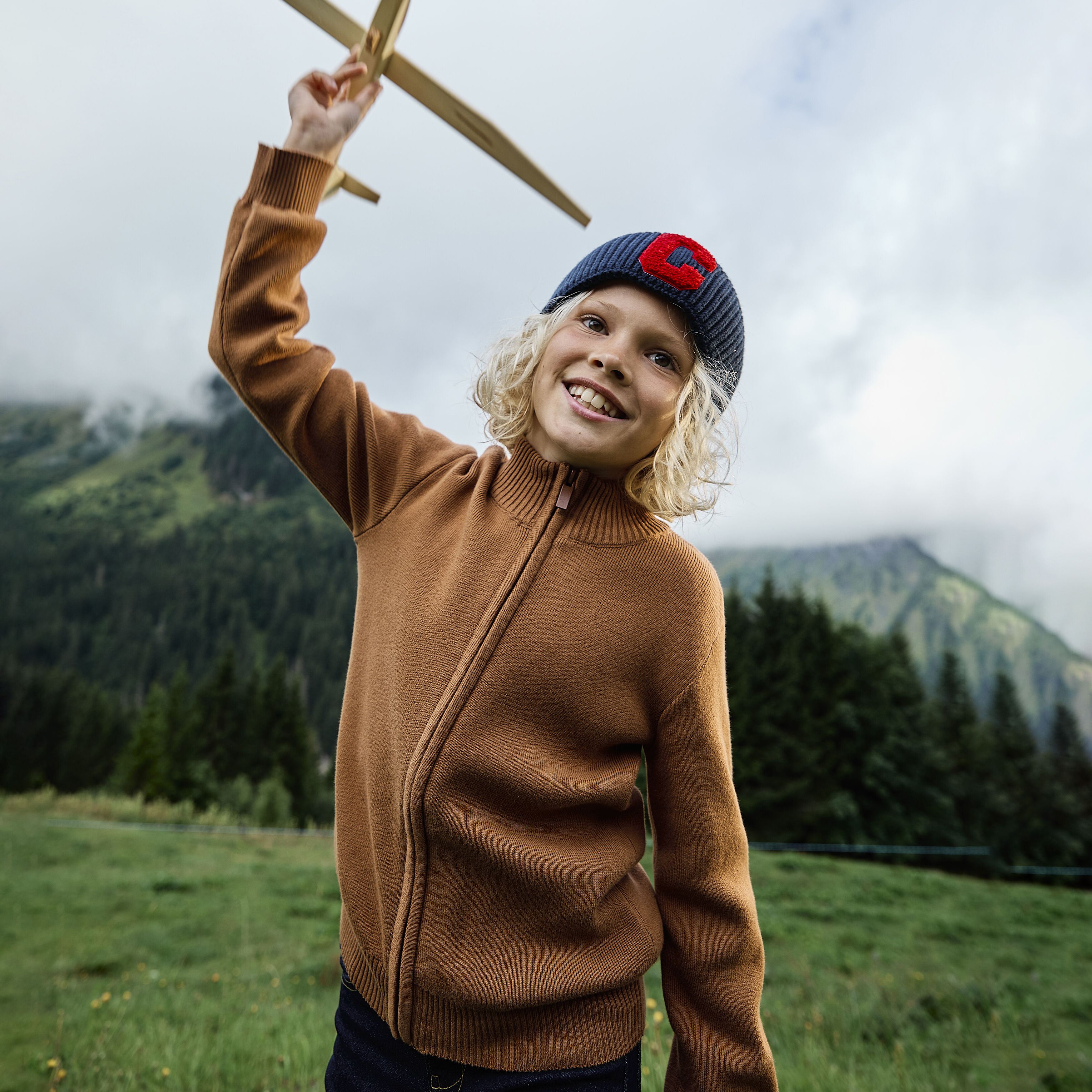 Gilet zippé col montant coton camel garçon LH