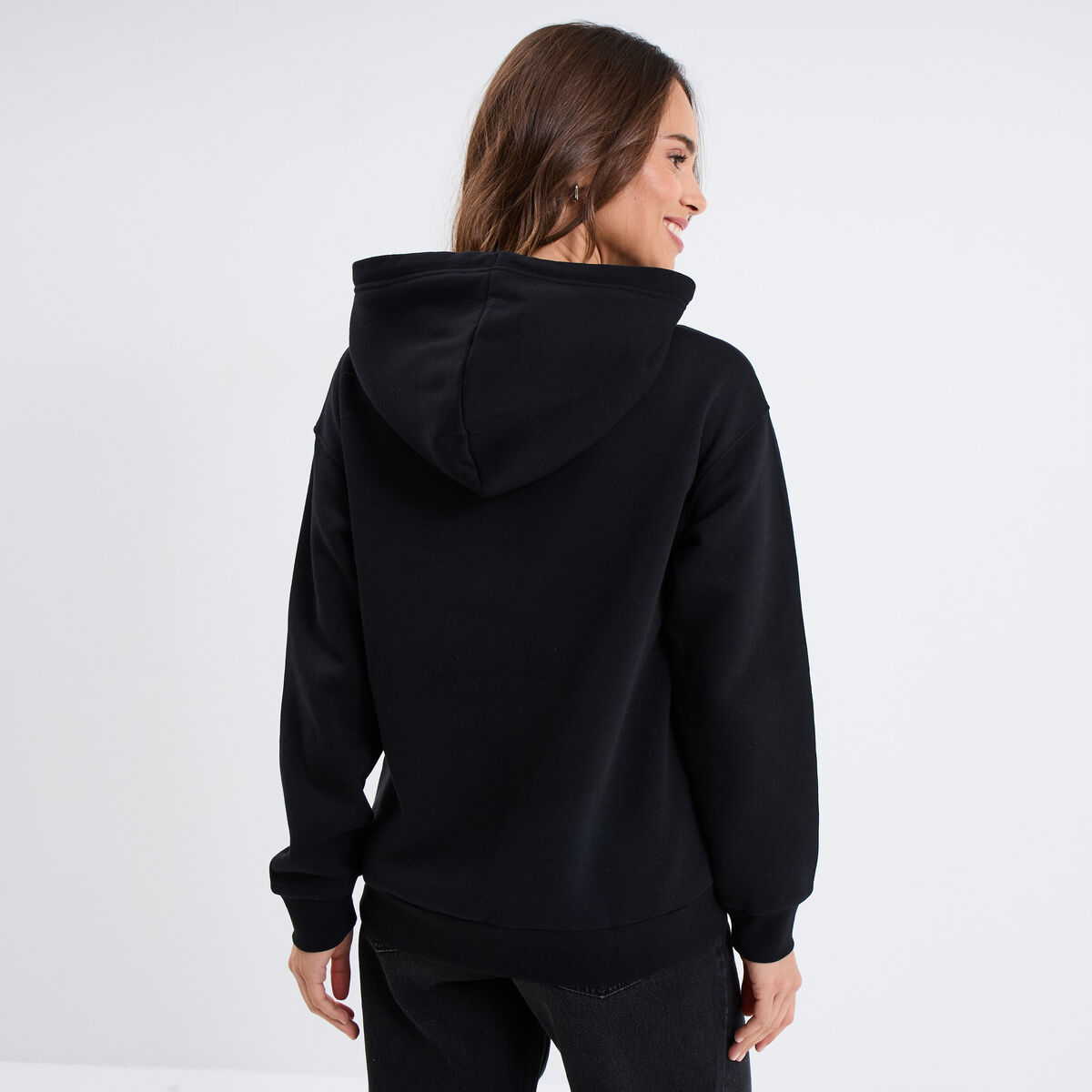 Sweat zippé à capuche molleton noir femme
